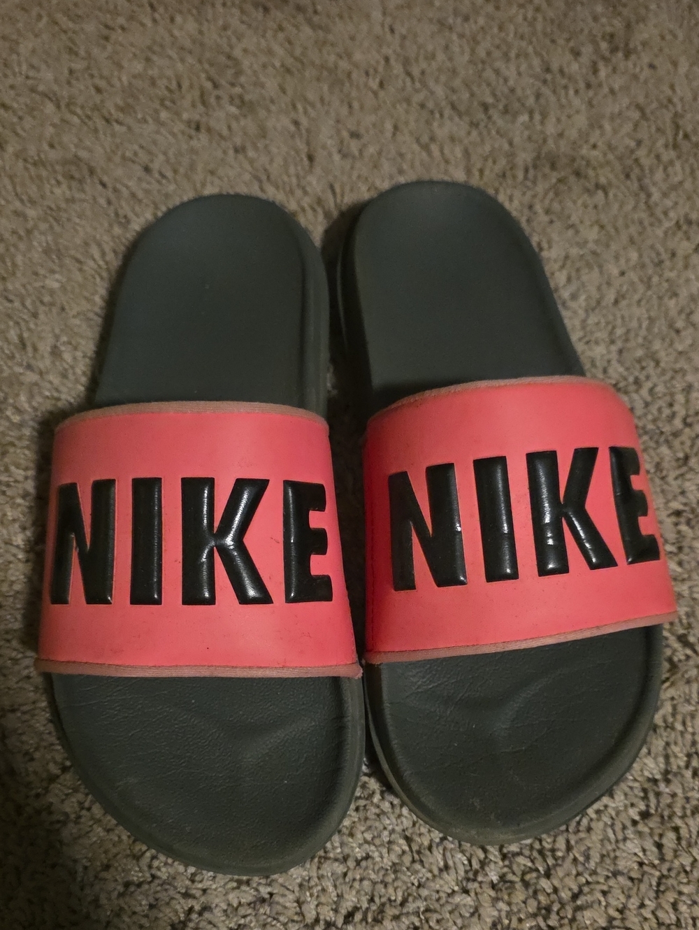 Nike Women's Hot Pink And Gray Slide Sandals with Black Logo